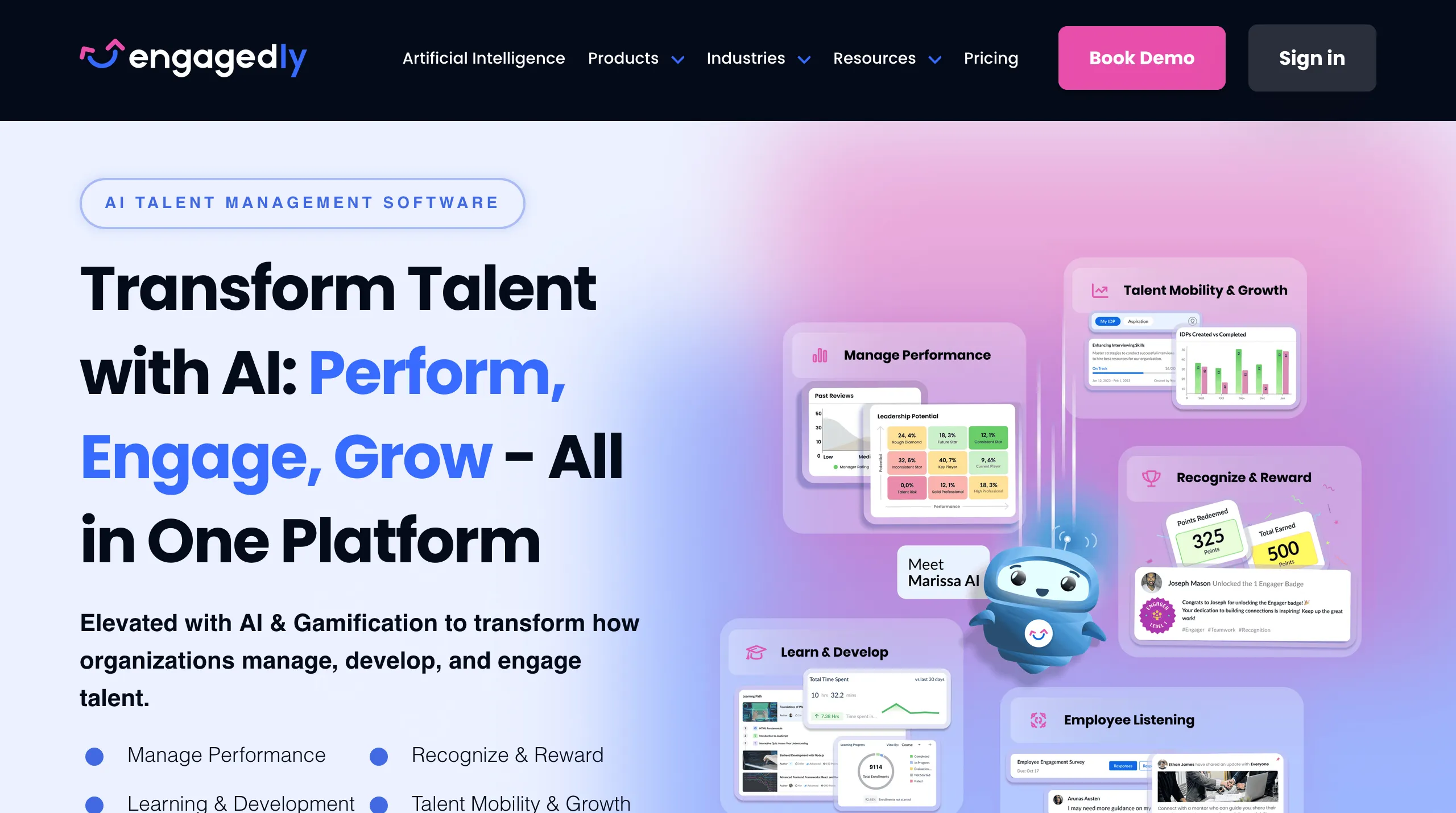 Engagedly is an employee engagement and performance suite combining recognition, learning, and continuous feedback.