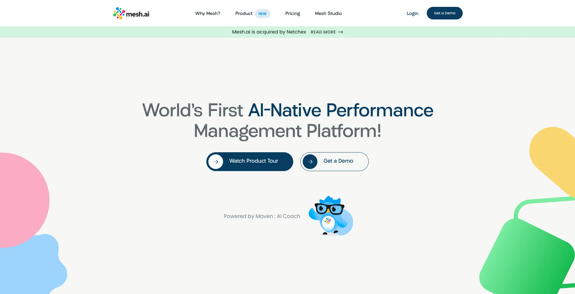 Mesh.ai is an AI-native performance management platform offering goals, 1:1s, continuous feedback, and reviews — now part of Netchex.