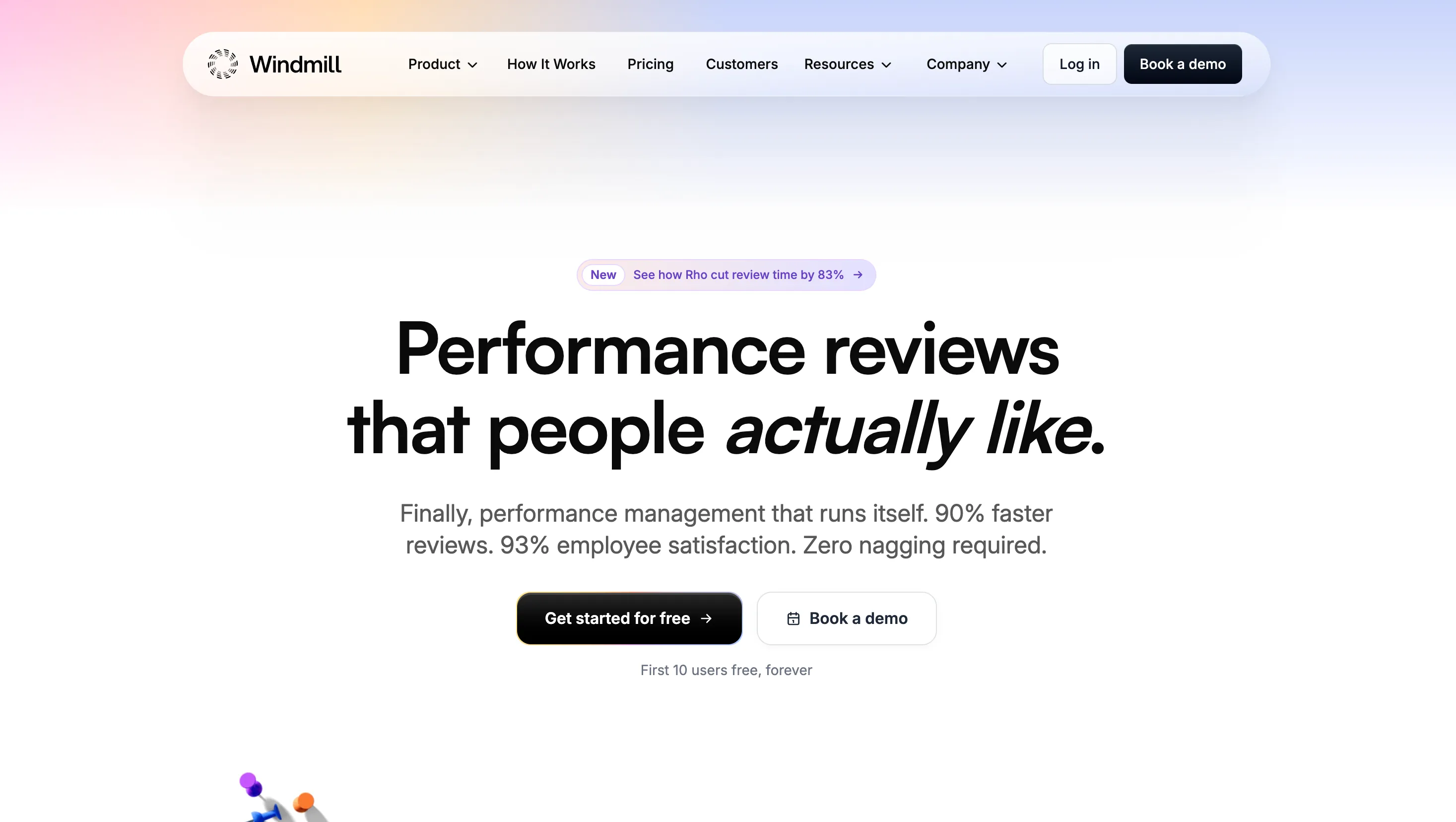 Windmill landing page: Performance reviews people actually like.